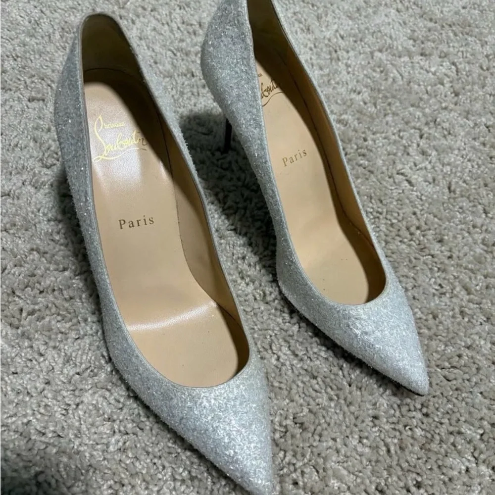 Christian Louboutin Silver Glitter Heels Size 38 - Picture 2 of 5
